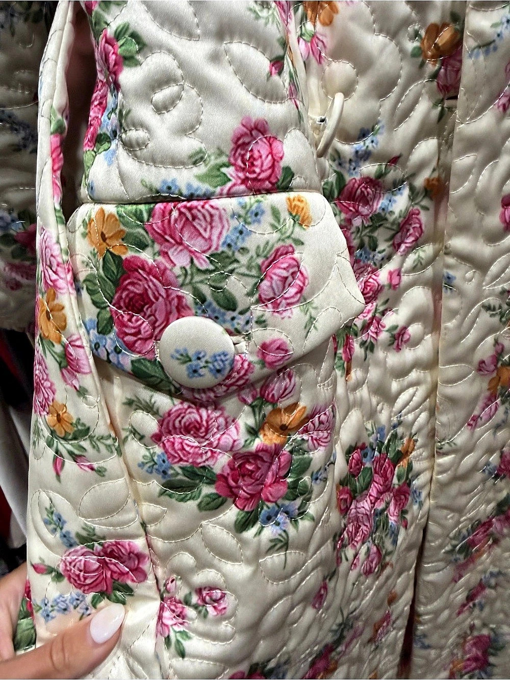 For Love & Lemons Amandine Belted Coat Floral Quilted Cream & Pink XS - Picture 6 of 7